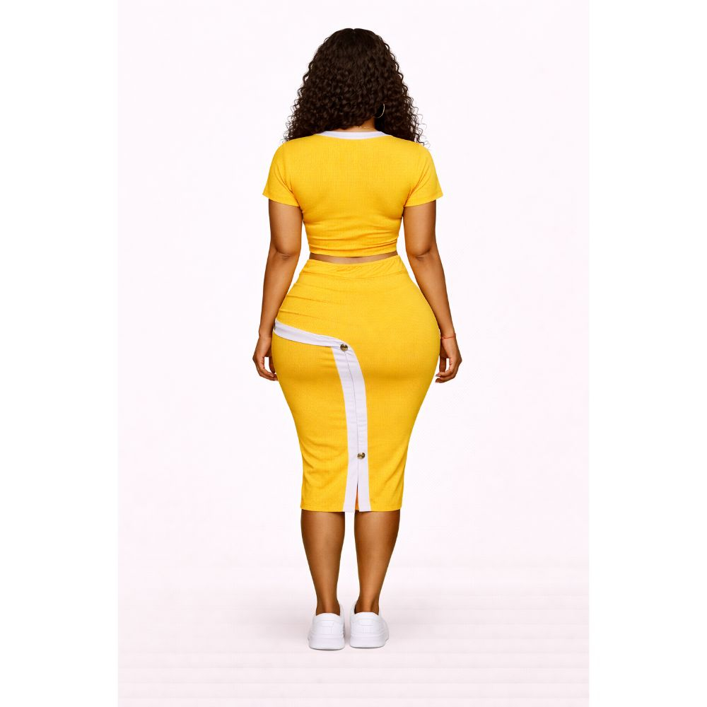 Yellow Ribbed Crop Top & Midi Skirt Set
